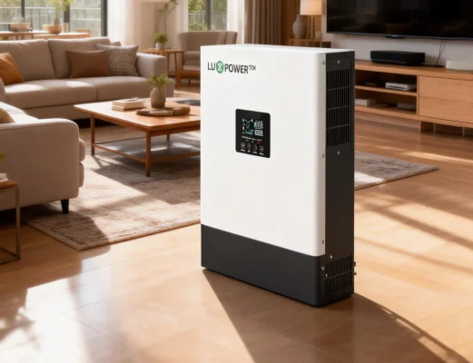GETA off-grid inverter front and side, manufacturer illustration