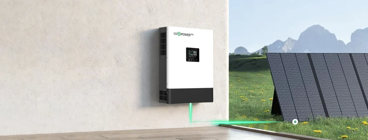 Manufacturer illustration of a GETA inverter with solar panels
