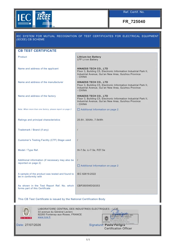 Li-7.5e IEC 62619 certificate