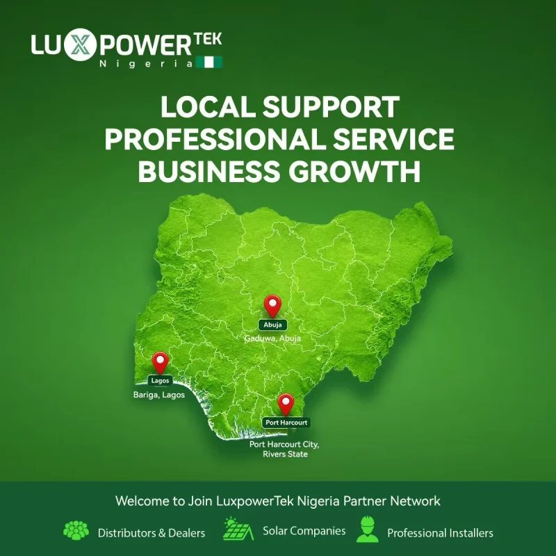 LuxpowerTek Nigeria branch network: Bariga, Lagos; Gaduwa, Abuja; Port Harcourt (PHC), Rivers State.